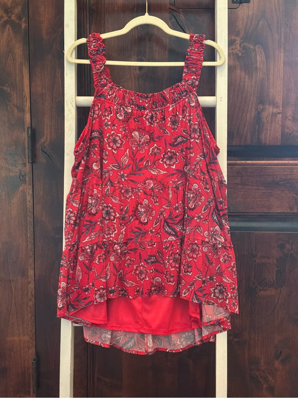 Maurices Red Floral Ruffle-Strap Tank